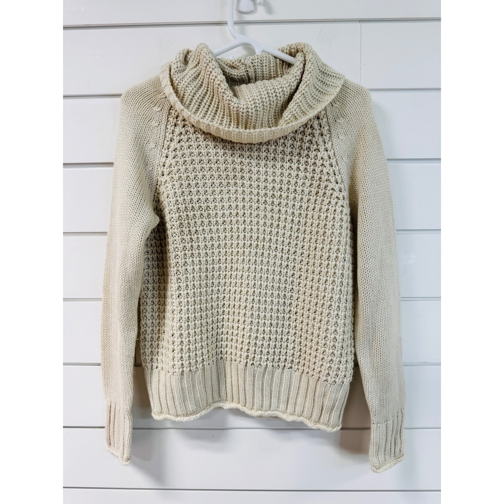 Falls Creek Womens Cream Cowl Neck Waffle Knit Raglan Sweater Small Ivory
